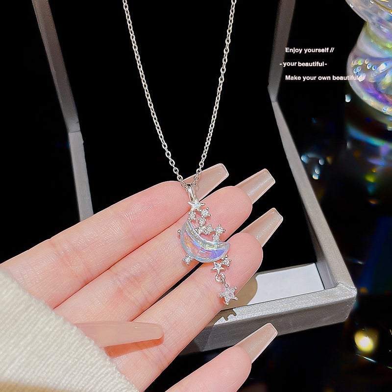 Exquisite Flash Diamond Star Moon Light Luxury Necklace Summer Women'S High-End Sense Design Sense Pendant Necklace Elegant Clavicle Chain Accessories - Image 2